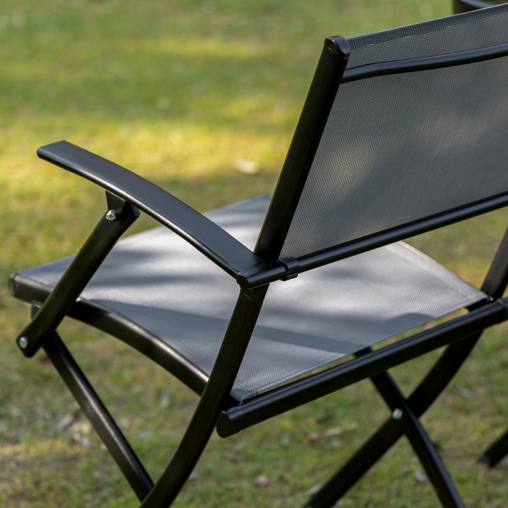 Folding Balcony Set, 2-Person Table & Chairs, Metal Mesh, Black & Grey