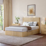 Modern Storage Bed 140x200cm with Hydraulic Lift, Light Oak