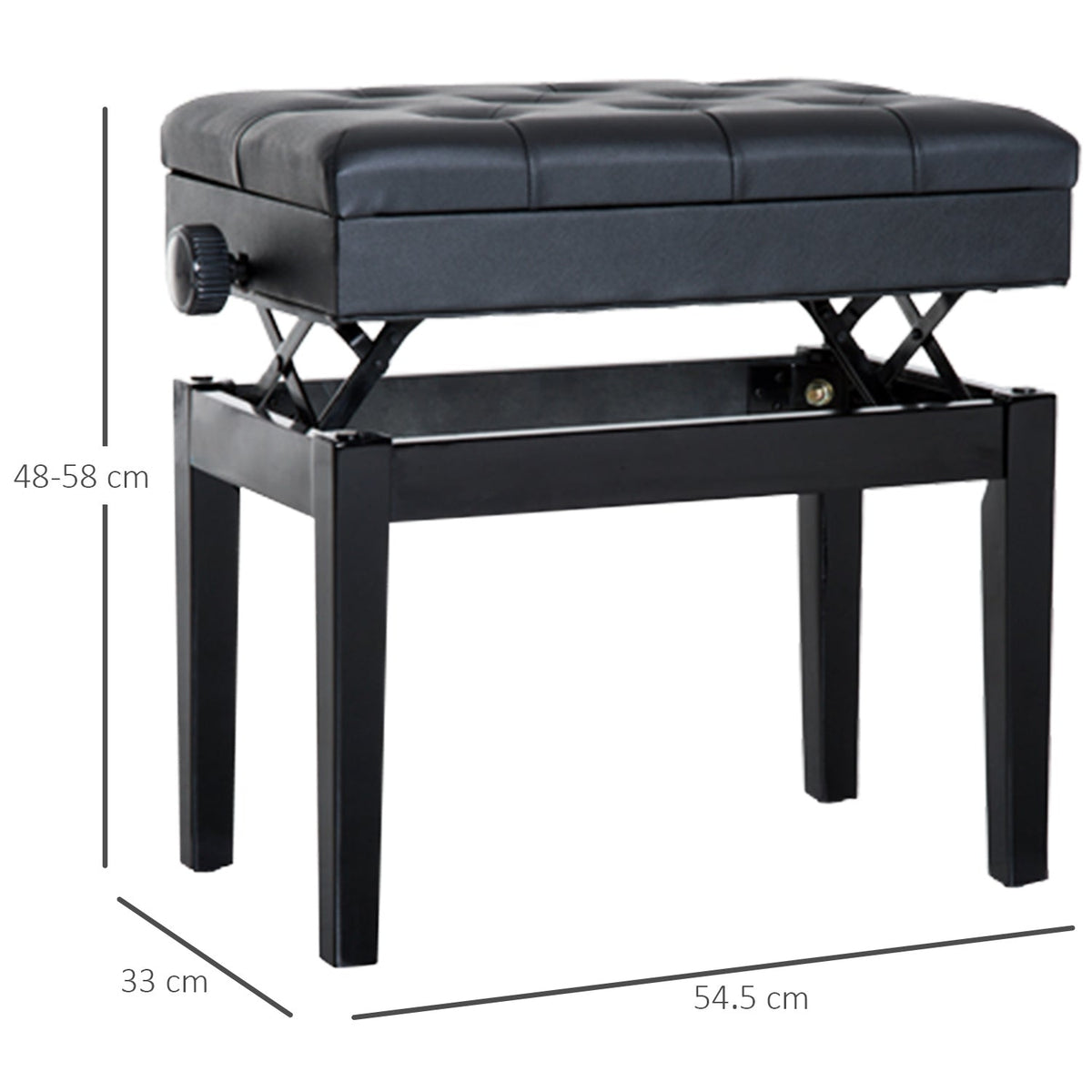 Piano Bench with Storage, Height Adjustment, Wood