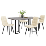 5-Piece Dining Set 140x80cm Table 4 Chairs Grey MDF Beige Velvet