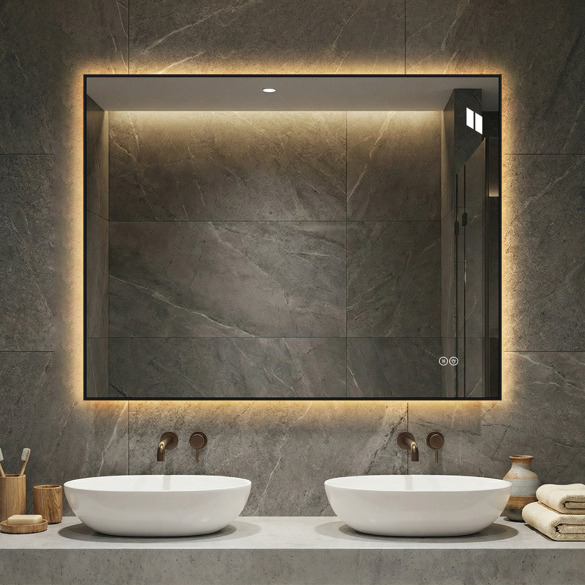 LED Bathroom Mirror 70x90 cm - Anti-Fog Dimmable Silver Glass