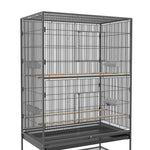 Bird Cage Aviary, Perches, Shelf, Doors, Wheels, Grey