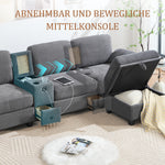 Sofa - Comfort Foam, Removable Console, USB-C, Storage Ottoman - Corduroy