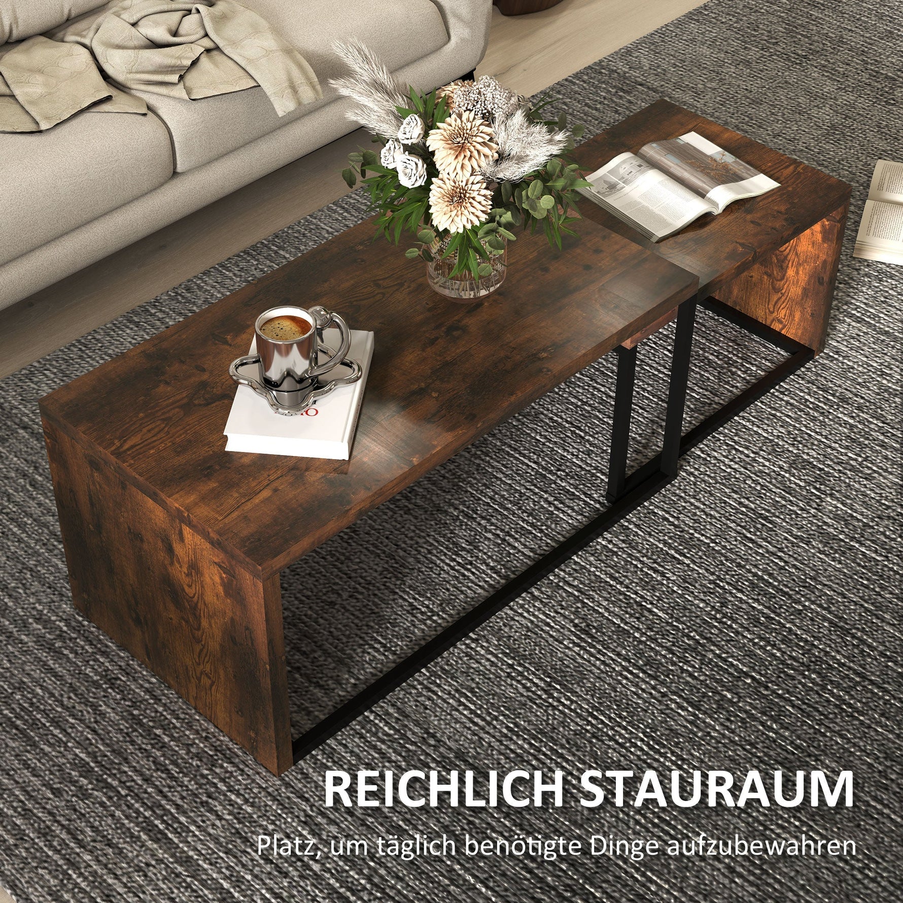 Coffee Tables, Nesting Multifunctional Various Shapes, Black and Brown Metal