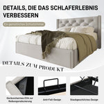 Hydraulic Double Upholstered Bed, 140x200cm with Metal Frame & Storage, Cotton Light Grey