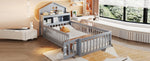 Children's Bed 90 x 200, Solid Wood Frame with Shelves, Storage, Safety Gate & Picture Rail, Grey