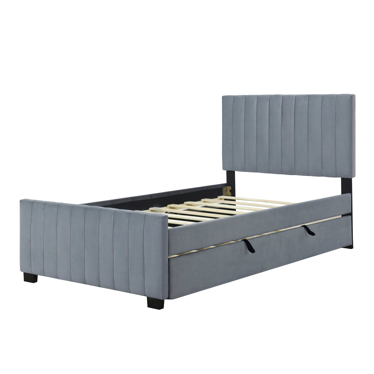 Upholstered Single Bed 90x190cm with Pull-Out Bed, Grey Velvet