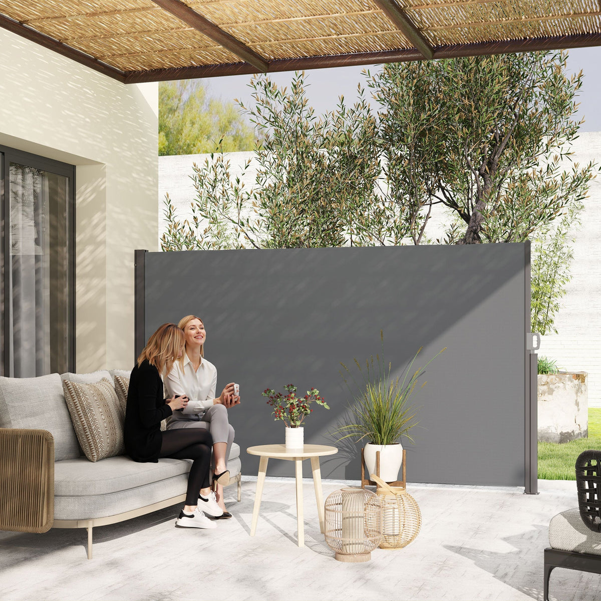 Side Awning Extendable Opaque Privacy Screen, 300x180cm, Dark Gray