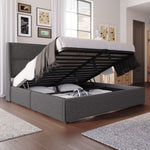 Upholstered Double Bed 180x200cm Hydraulic Storage Adjustable Headrest Linen Grey