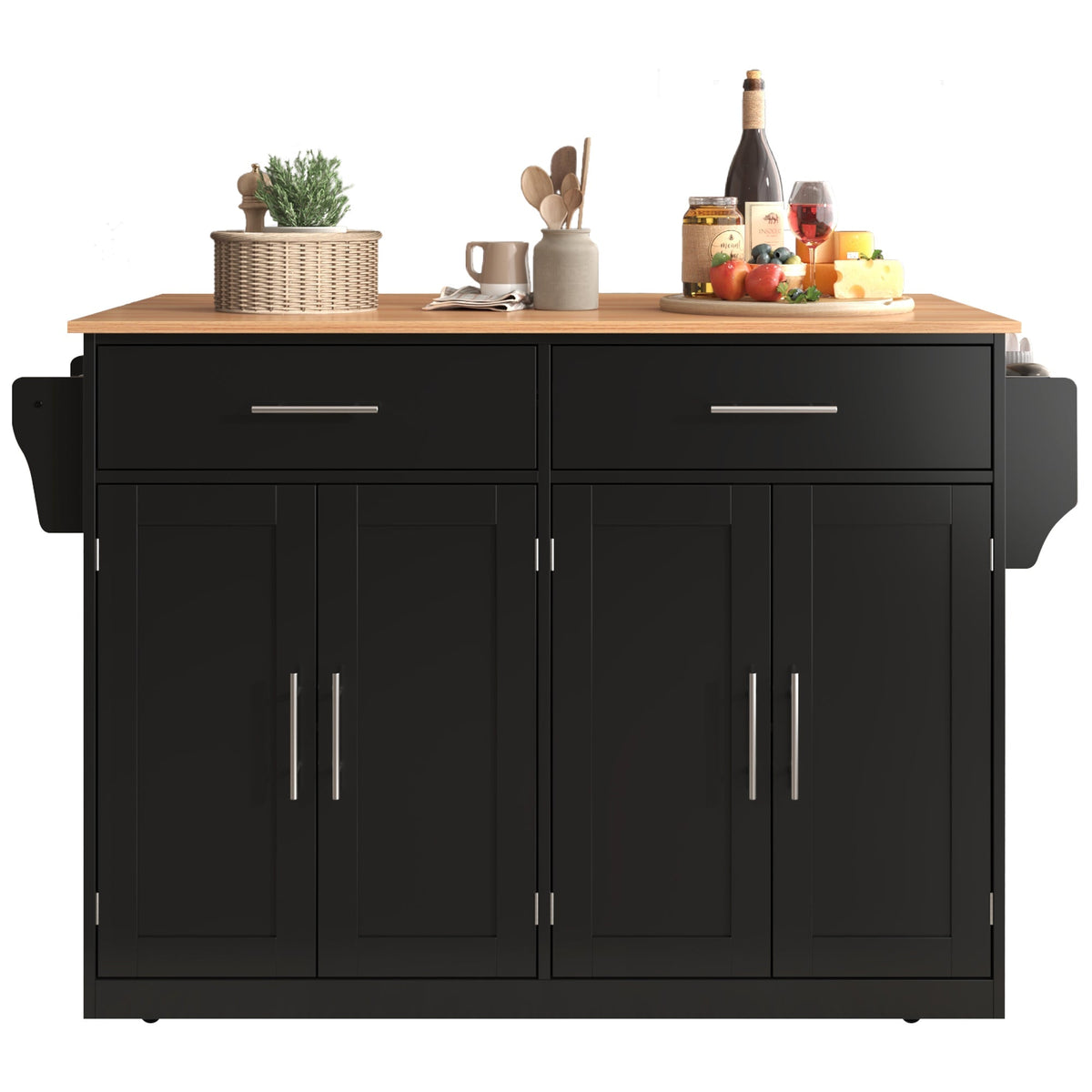 Serving Trolley 120cm Folding Tabletop Casters Wood Legs Black