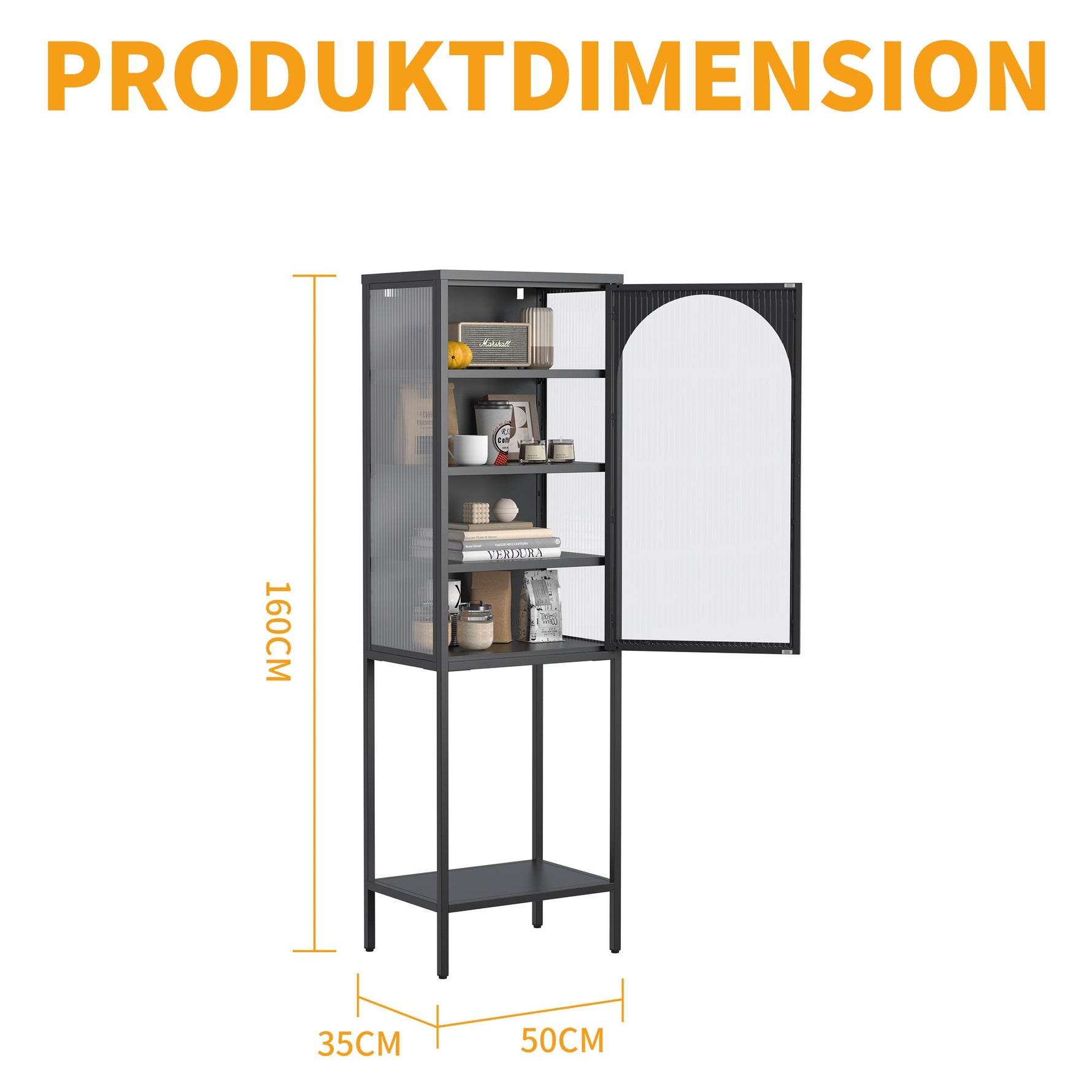 Metal & Glass Display Cabinet 5-Tier 3 Adjustable Shelves 160x50x35cm - Iron