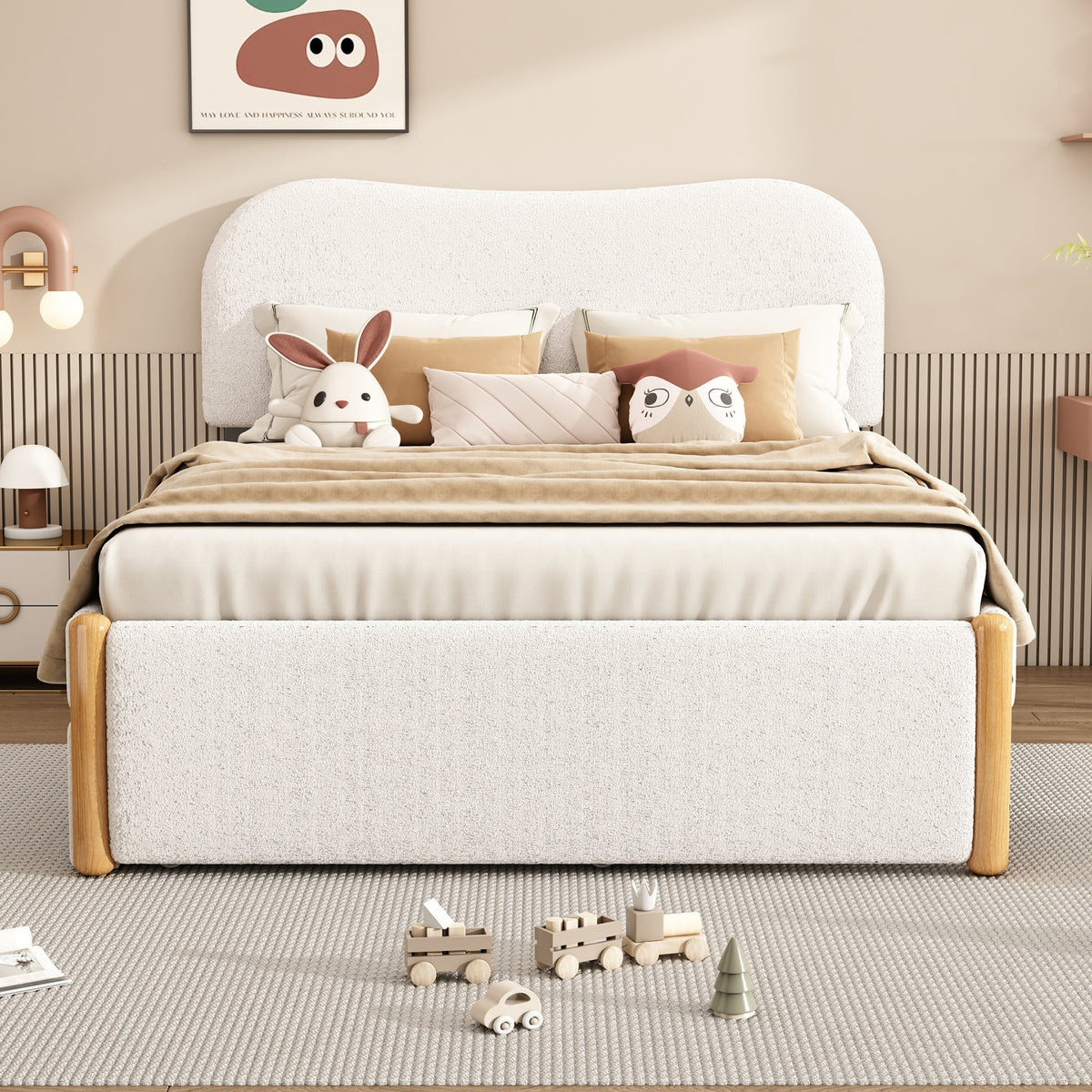 Upholstered Bed 140x200cm Pull-out Rollaway Bed - White