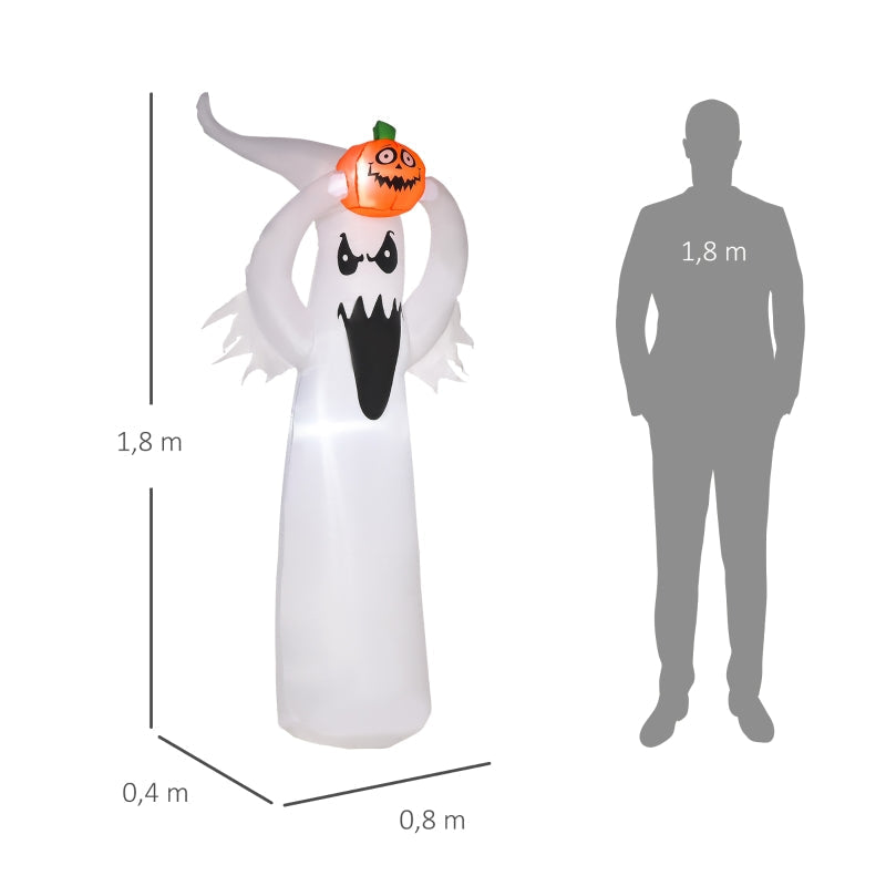 Halloween Inflatable Ghost, 1.8m with LEDs, White + Orange Polyester