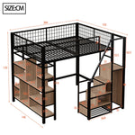 Loft Bed, Multifunctional with Storage & Stairs, 140x200 cm, Metal Black