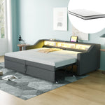 Upholstered Sofa Bed 90/180x200cm Extendable Storage LED USB - Dark Grey