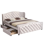 Upholstered Bed 160x200cm with 2 Drawers Rivet Headboard - White Faux Leather