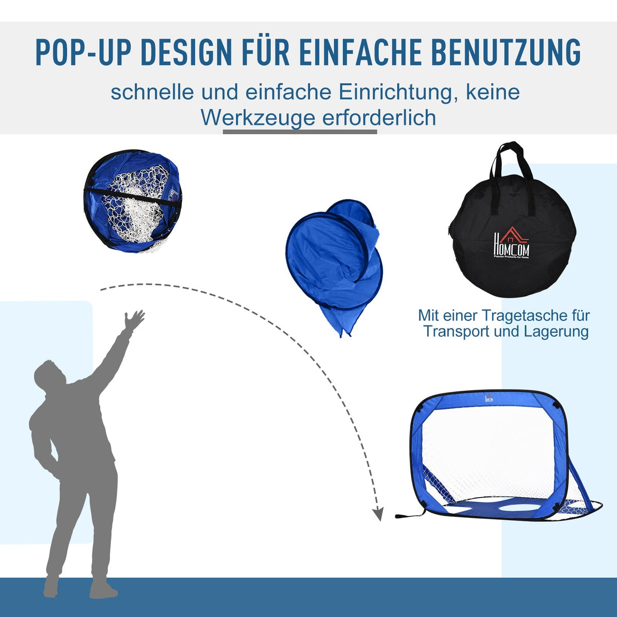 Pop-up football goals, set of 2 portable foldable mini goals with carrying bag, blue