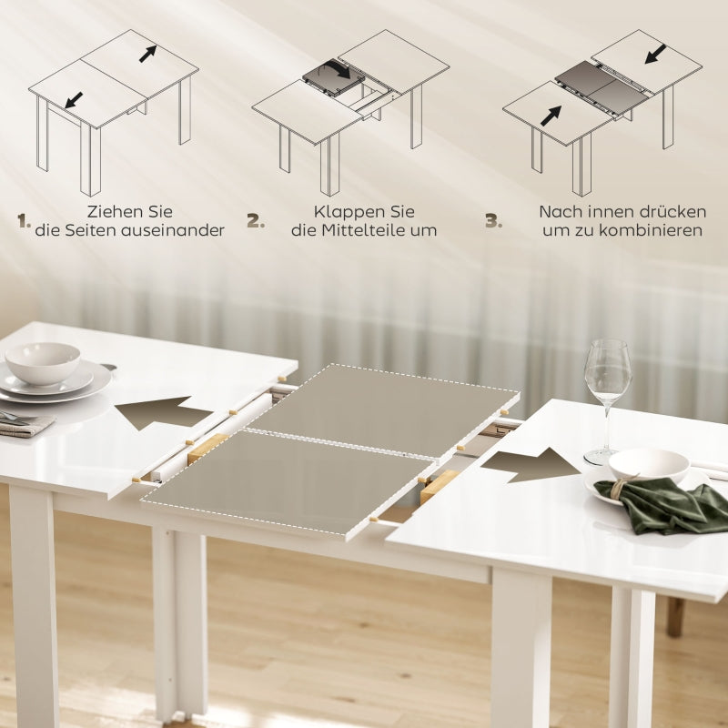 Extendable Dining Table, 120-160 x 70 cm, 4-6 People, High Gloss White MDF