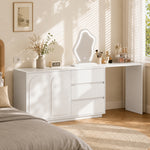 Dressing Table with LED Mirror & Extendable Tabletop, White