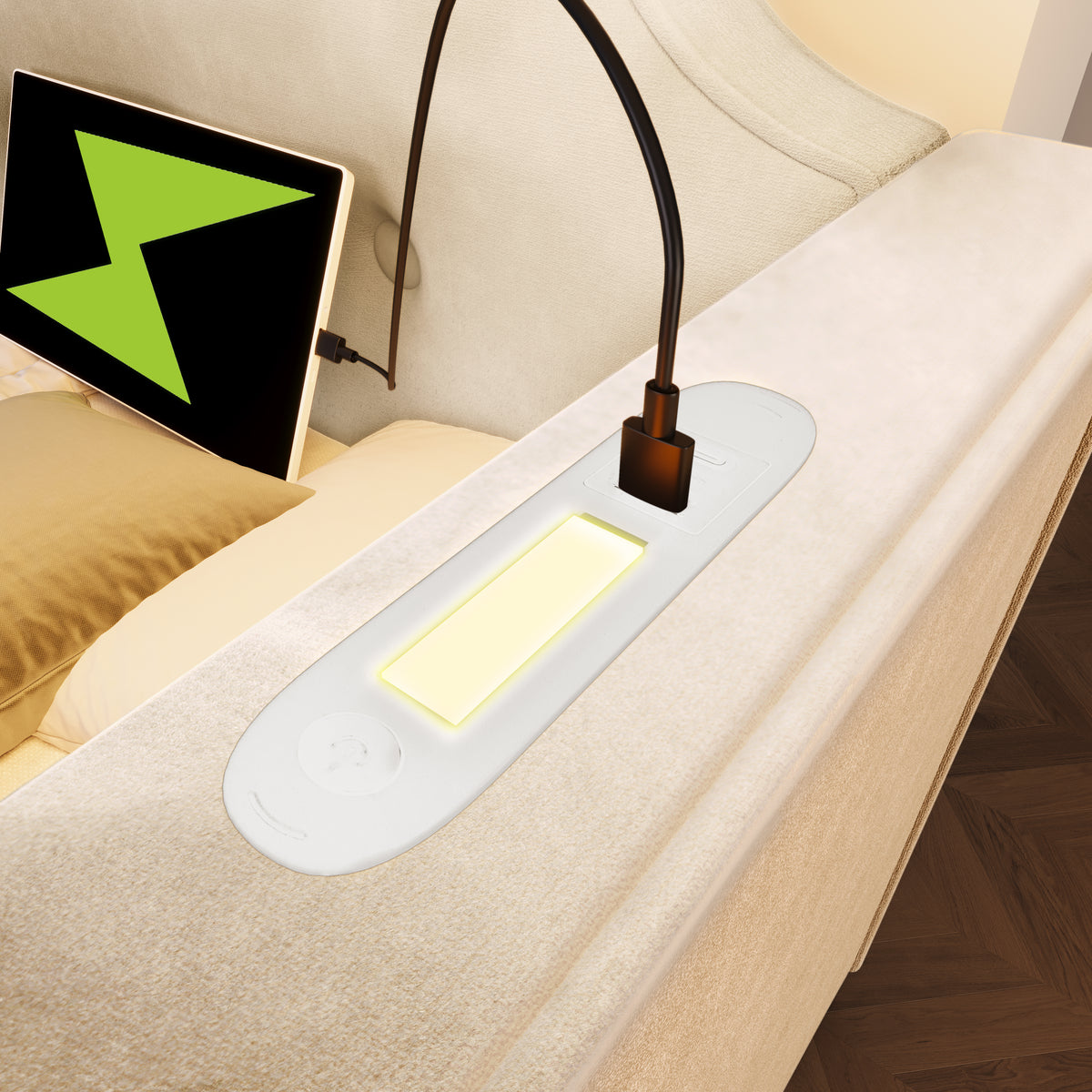Upholstered Daybed 90x200cm with USB & 2 Drawers, Beige Velvet