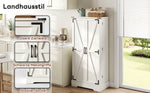 Pantry Cabinet 128.5cm Farmhouse LED 2 Doors Adjustable Shelves - White