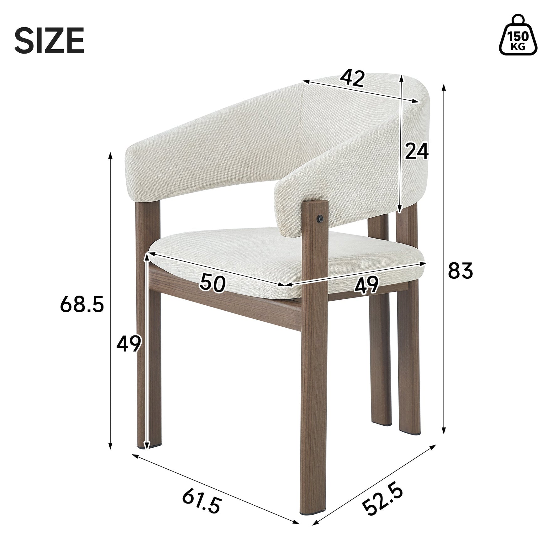 4 Metal Dining Chairs Modern Wood Look Linen Fabric Seat Walnut Color