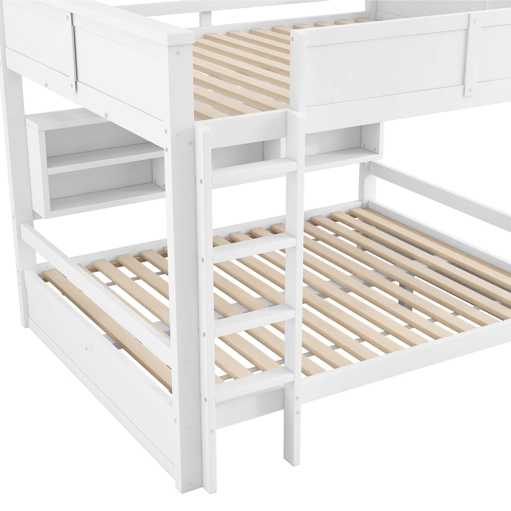 Bunk Bed with Storage Cabinets and LED Light, 160x200cm, White