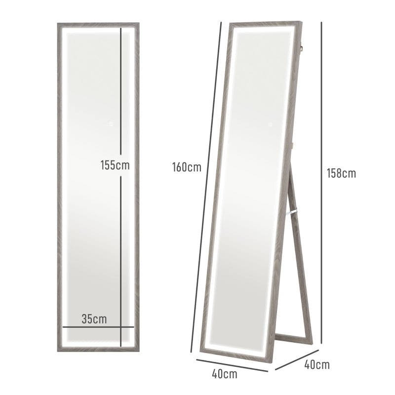 Full-Length Mirror, LED Light, 3 Light Colors, Gray