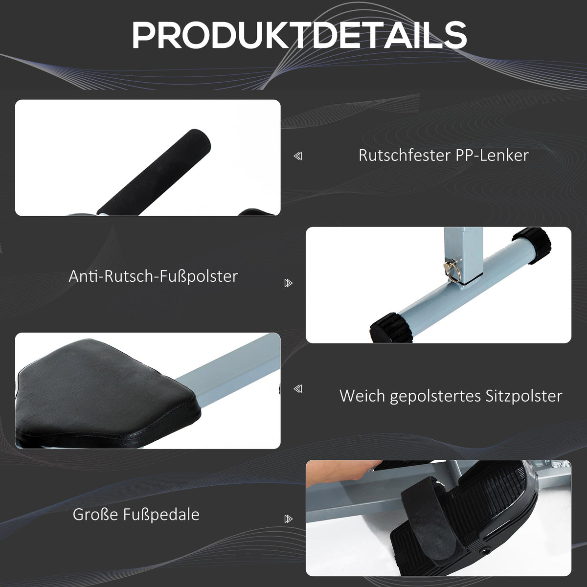 Rowing Machine, LCD Display, Steel+PVC, Gray