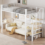 Loft Bed 90x200 cm with Storage Space & Stairs, Metal