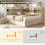 Daybed 140x200 cm with Storage, LED & USB, Beige Velvet