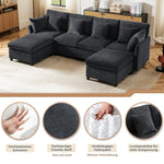 Modern Modular Chenille Sofa L-Shaped U-Shaped Detachable Footstool, Chenille Fabric