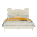 Modern Upholstered Bed 140x200cm with Mattress, Cartoon Design, Beige