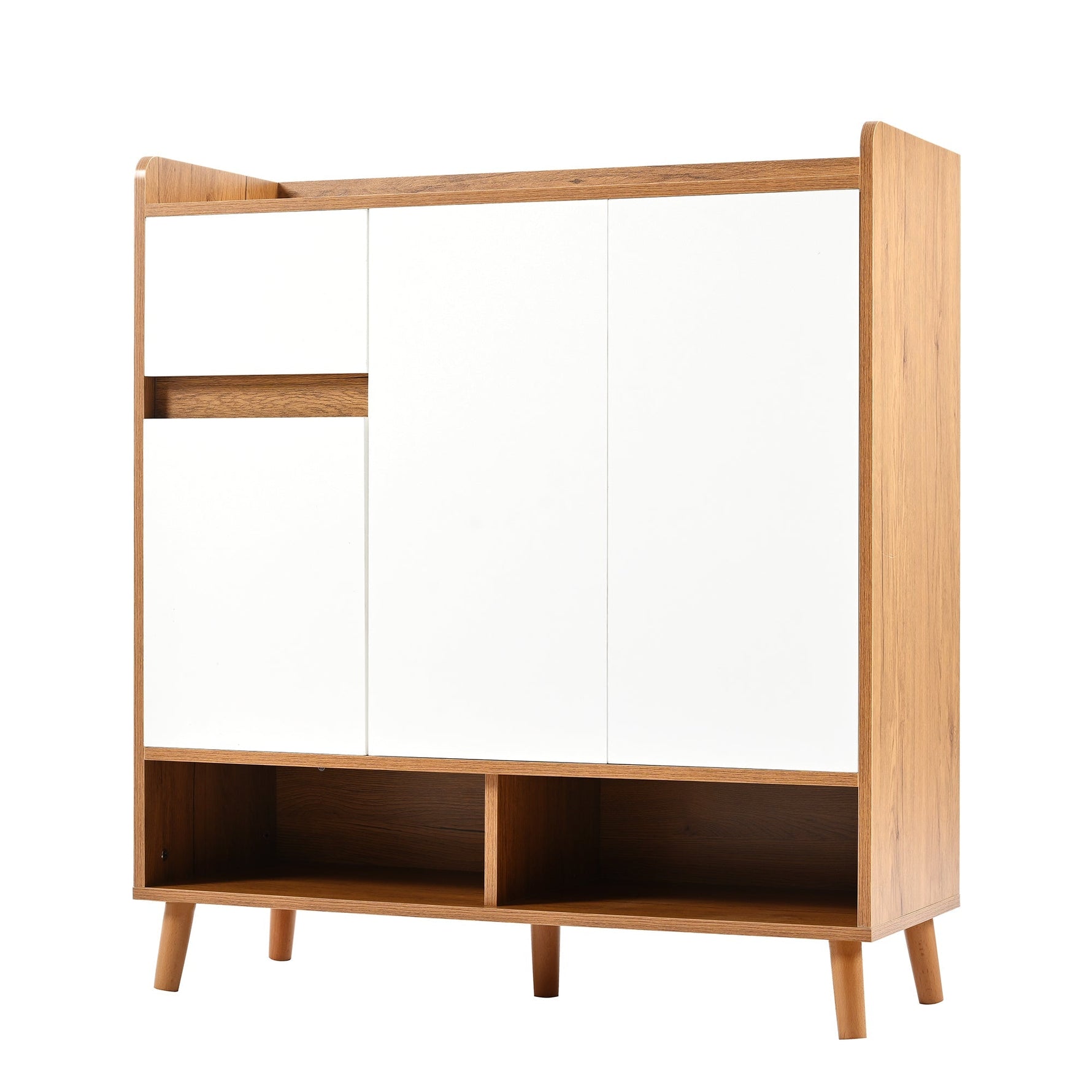 Chest of drawers with adjustable shelves, minimalist home organizer with solid wood legs