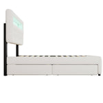 Upholstered Bed 140x200cm Pull-out Bed 2 Drawers Bedside Light Strip - White