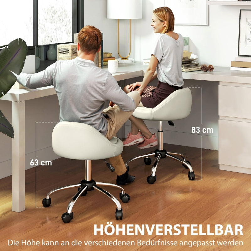 Rolling Stool, Adjustable Height, Swivel, Faux Leather White