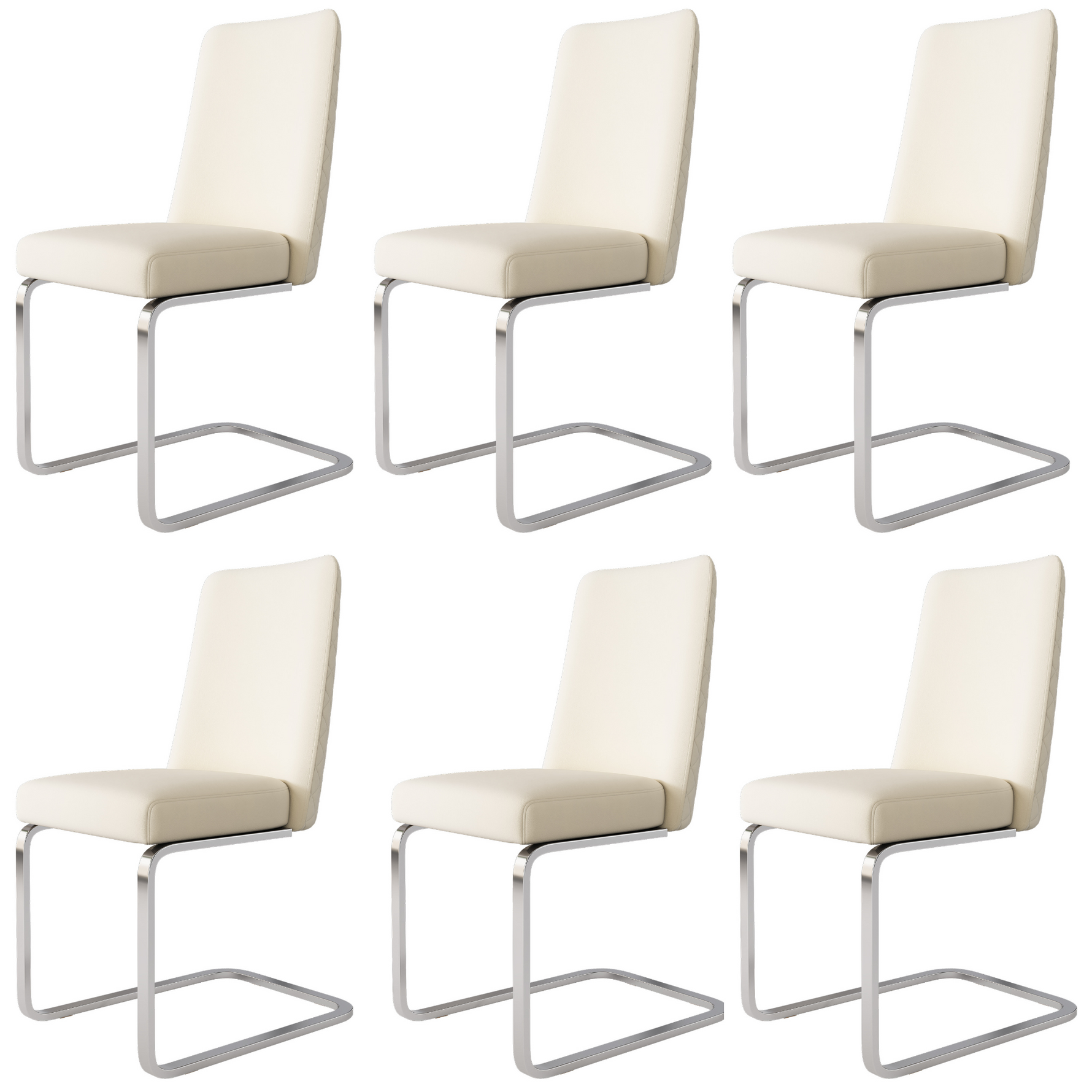 Velvet Dining Chair Set of 6, Diamond Back Design with Silver Metal Legs, Beige Velvet