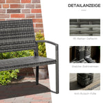 Garden Bench, Rattan Look 2-Seater Steel Frame 320kg Capacity, Grey