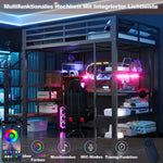 Iron Loft Bed 140x200cm with Desk, Pegboard & LED, Black