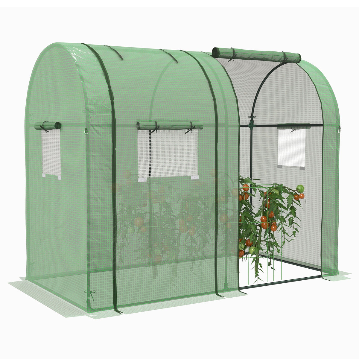 Greenhouse with 2 Roll-Up Doors, Windproof with Side Window and UV Protection, PE Green