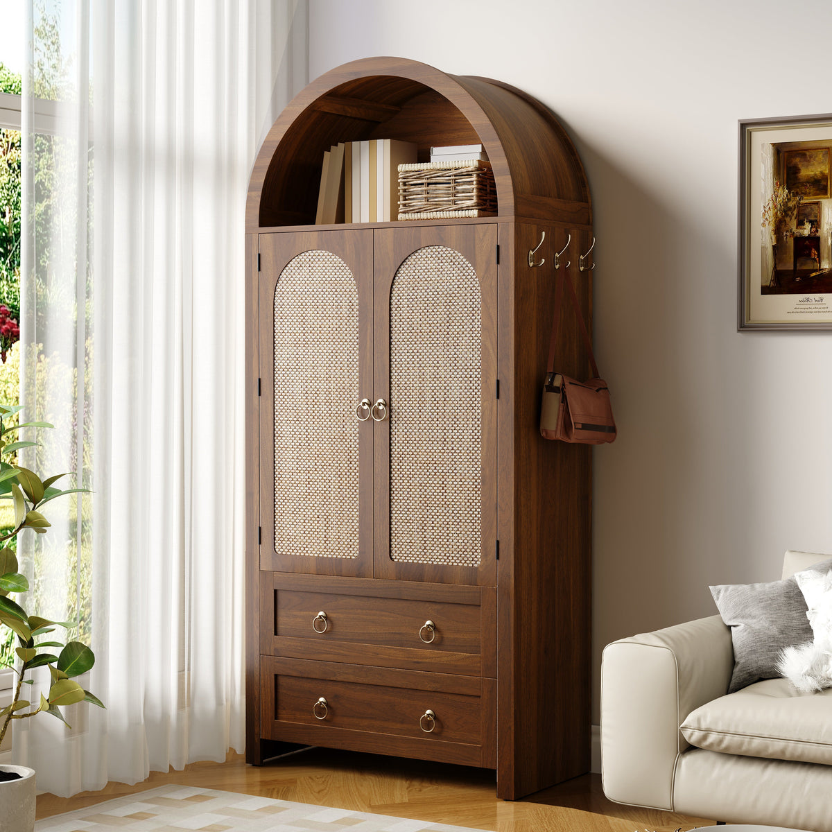 Sideboard Wickerwork Arch Style Double Drawers Storage Vintage