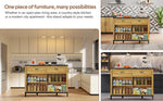 Kitchen Island Country Style 2 Drawers 4 Shelves Bar Area - Oak Wood/Black Marble