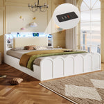 Panel Bed 140x200cm Hydraulic Storage USB-C LED Lighting White