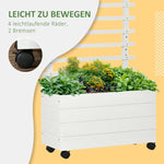 Planter with Trellis, Raised Bed with Wheels, Natural Wood White