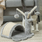 Cat Tree, Small Tower with Cave, 2 Play Balls, Scratching Mat, Light Grey