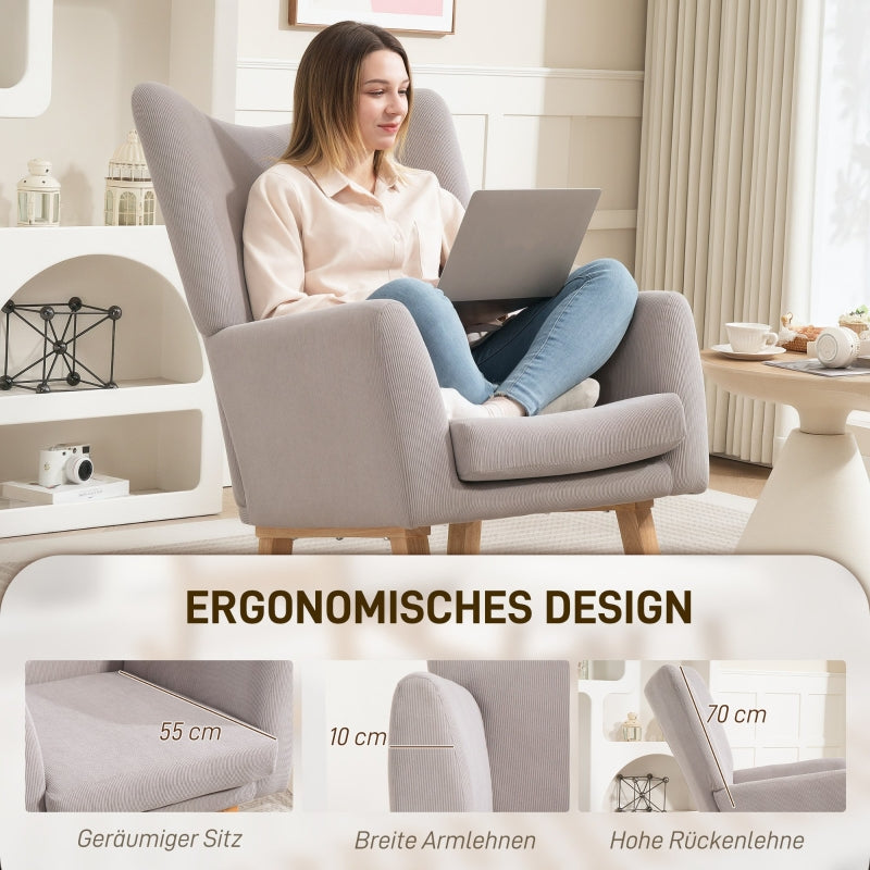Rocking Chair, High Back Upholstered, Corduroy, Light Grey