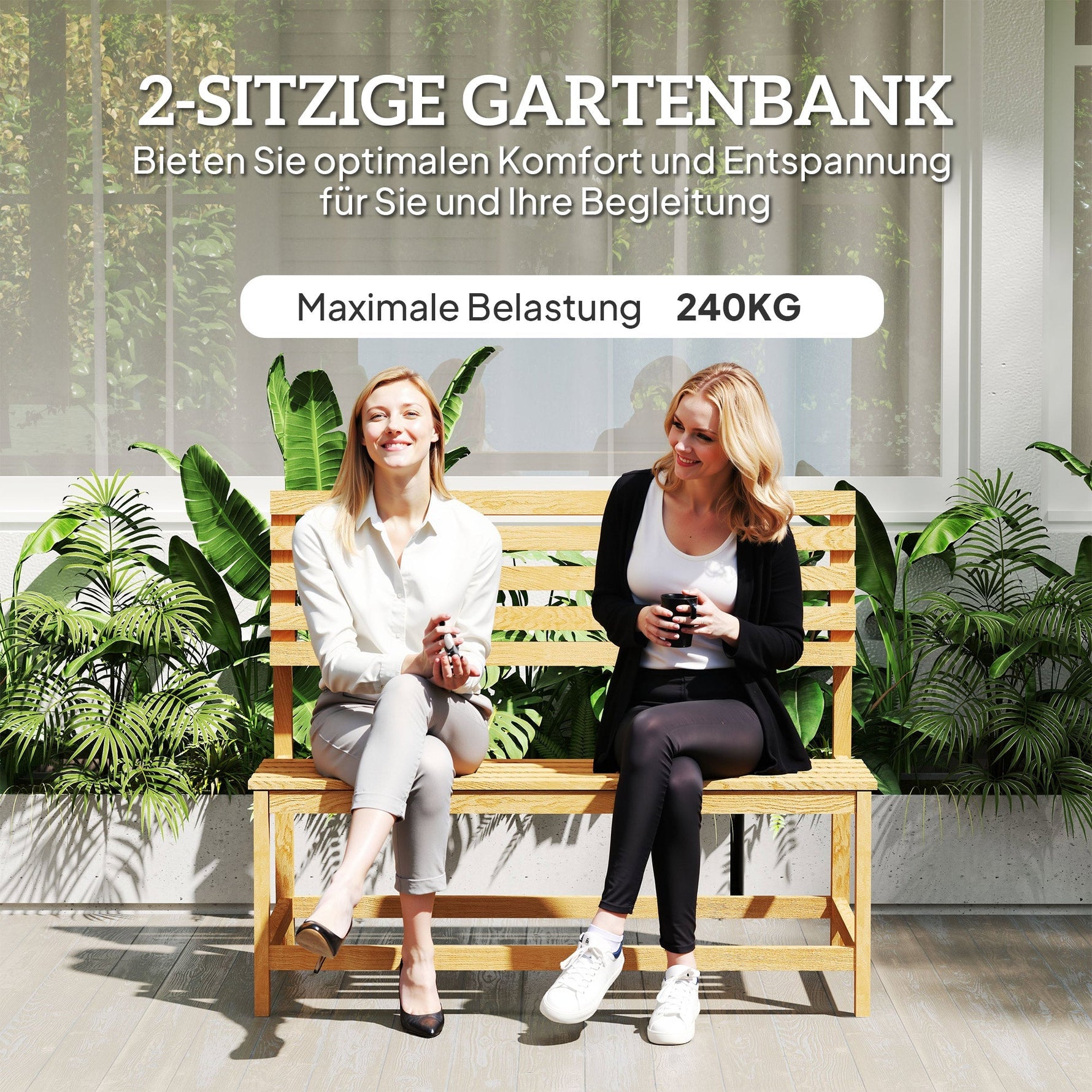 2-seater Garden Bench, Weatherproof Convertible, Teak Wood