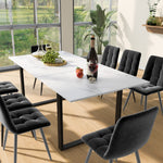 Dining Set Extendable Table 8 Chairs Grey Velvet White MDF Black