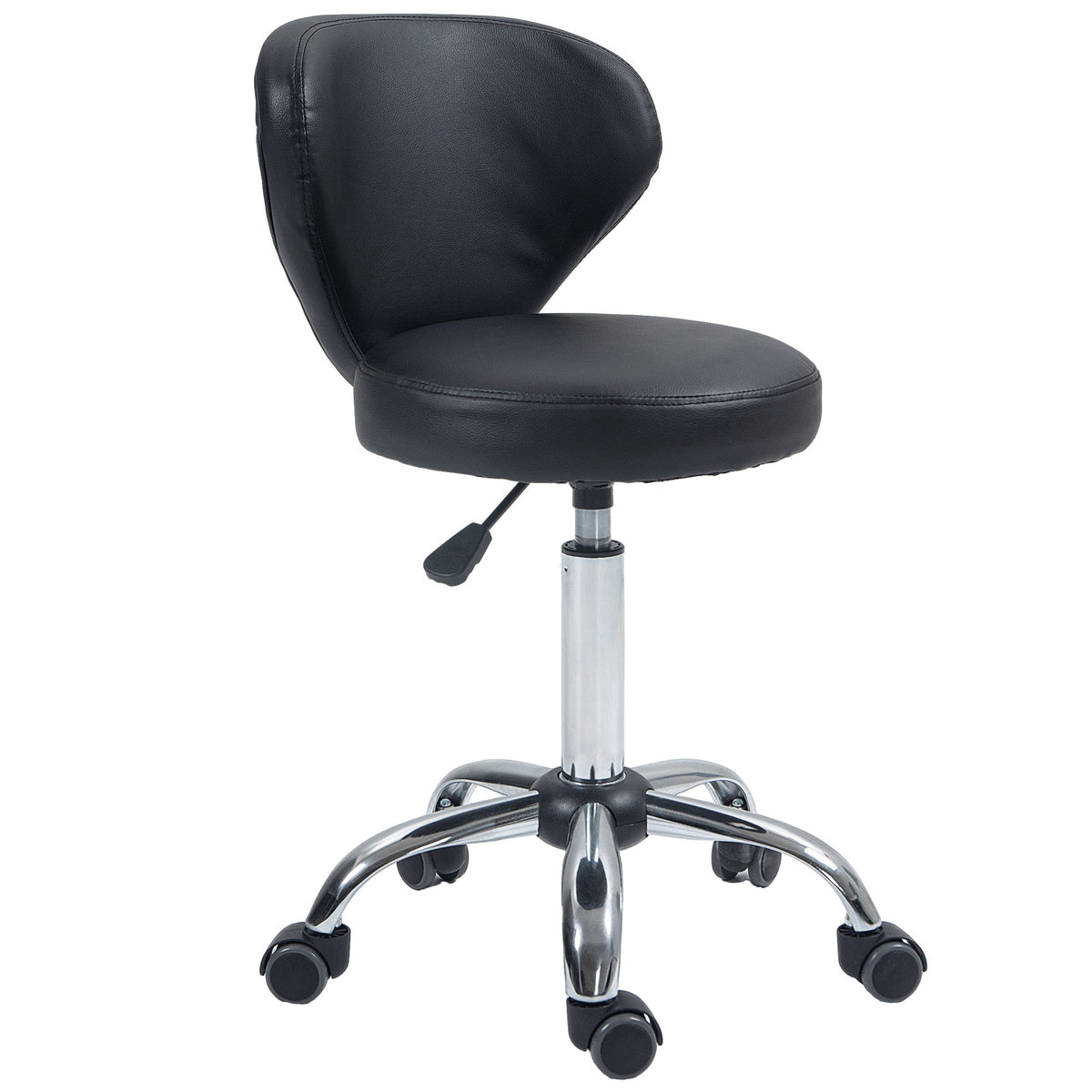 Rolling Stool Massage Stool, 360° Swivel Ergonomic Backrest, Black Faux Leather