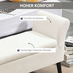 Upholstered Bench with Storage, Armrest, Velvet Polyester, Cream White
